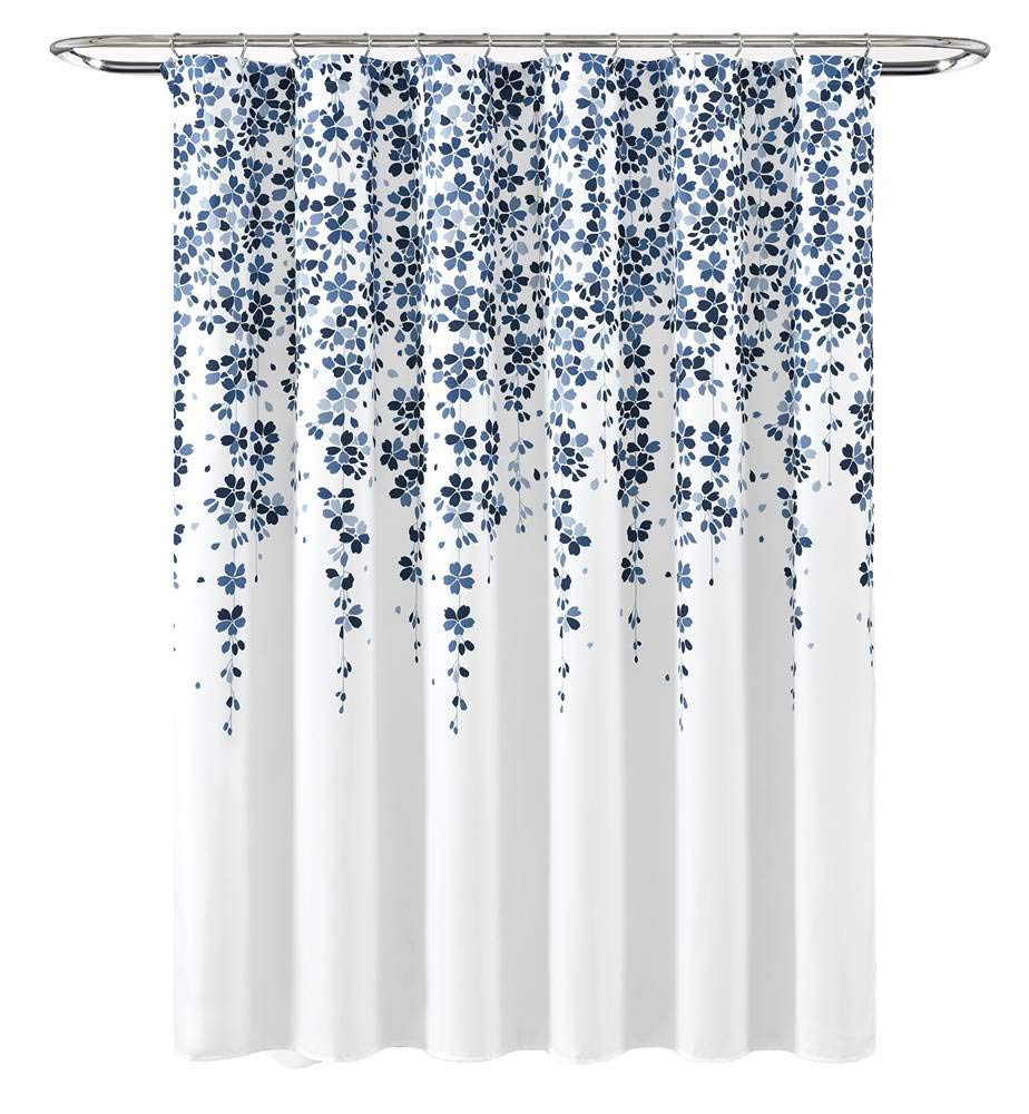 Lush Decor Weeping Flower Shower Curtain, 72 In X 72 In (H X W), Navy & Blue