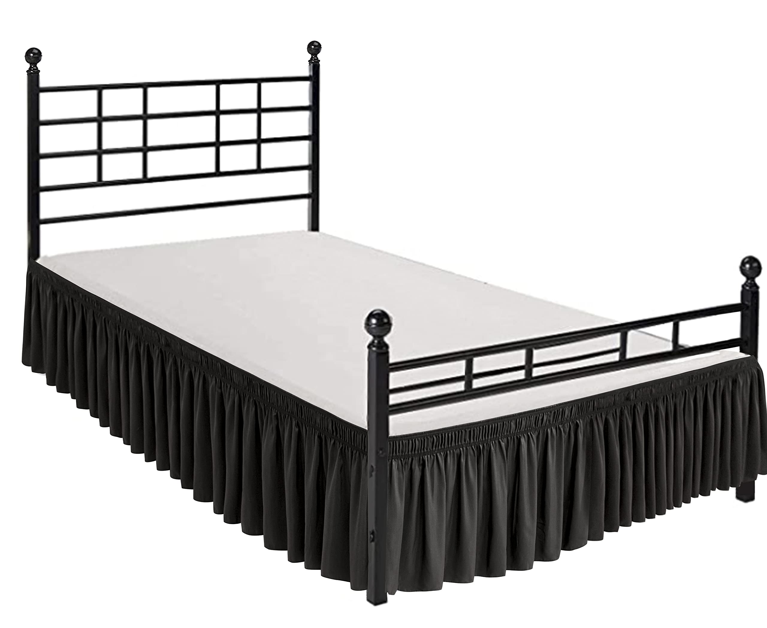 Biscaynebay Wrap Around Bed Skirts With Split Corners For King Beds 15' Drop, Black Elastic Dust Ruffles Easy Fit Wrinkle & Fade Resistant Silky Luxurious Fabric Solid Machine Washable