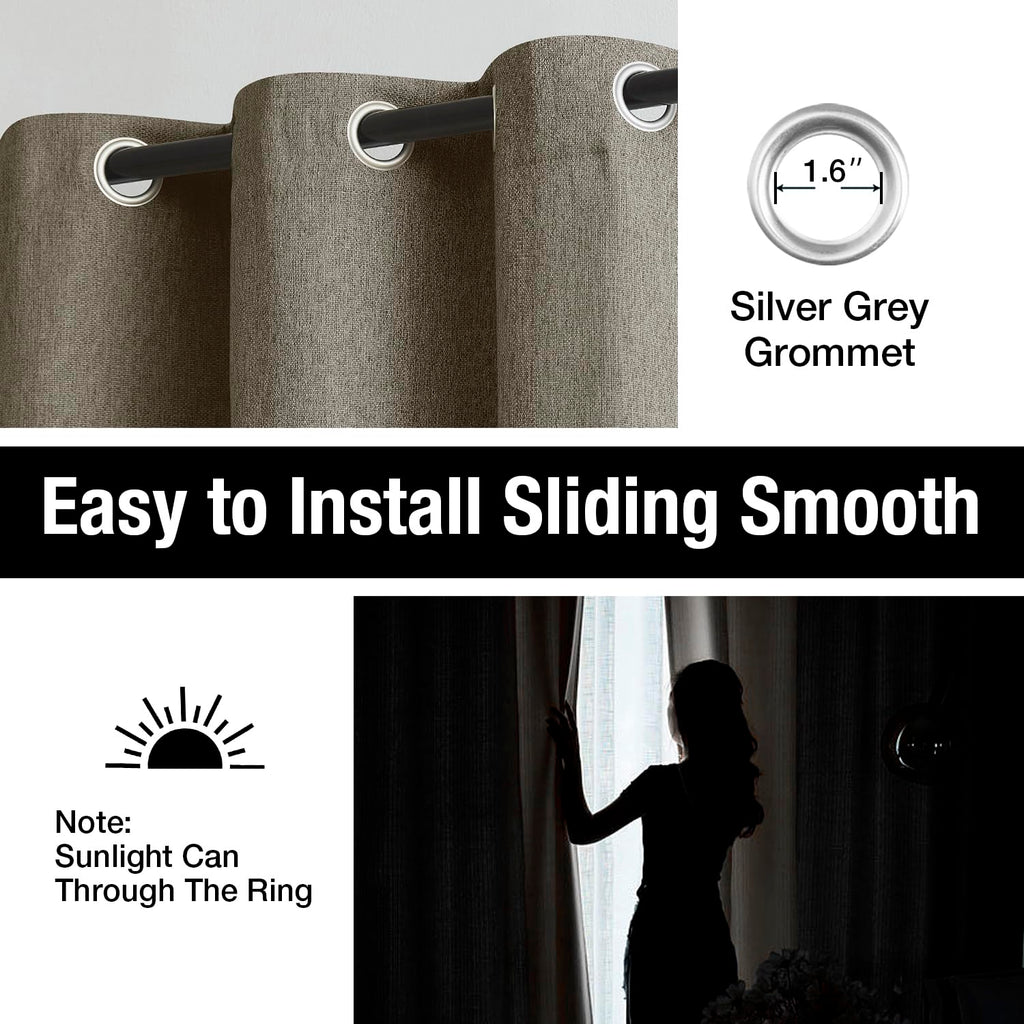 Treatmentex Blackout Linen Curtains For Living Room, Grommet Top Energy Efficient Retro Burlap Linen Curtains Privacy Bedroom Dr