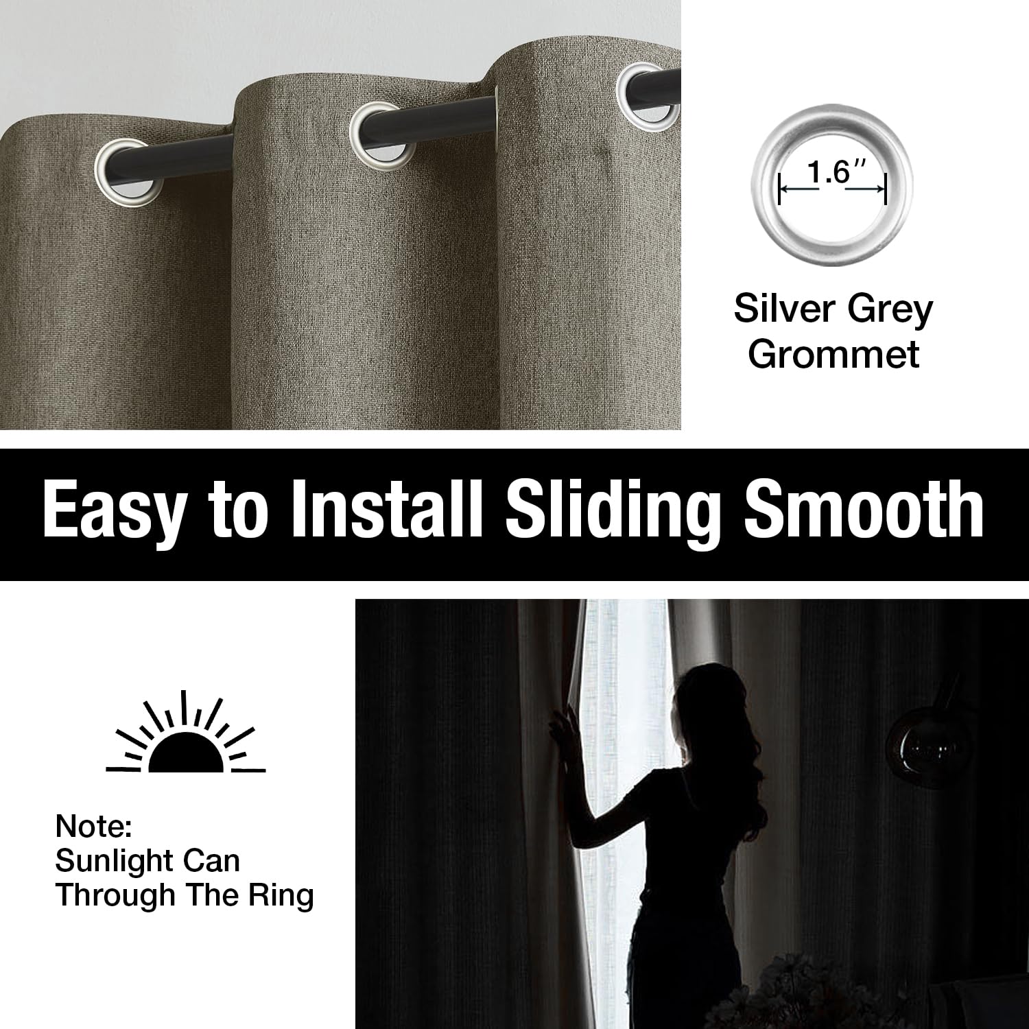 Treatmentex Blackout Linen Curtains For Living Room, Grommet Top Energy Efficient Retro Burlap Linen Curtains Privacy Bedroom Dr