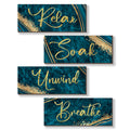 ONIZHITY 4 Pcs Teal and Gold Bathroom Decor Navy Teal Gold Wall Decor Relax Soak Unwind Breathe Wooden Rustic Marble Style Versa