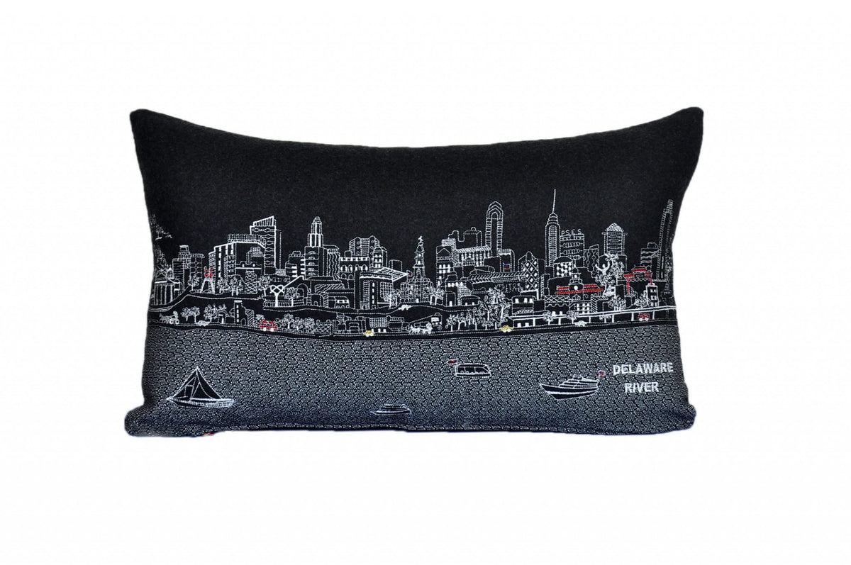 HomeRoots Grey 24' Black Philadelphia Nighttime Skyline Lumbar Decorative Pillow