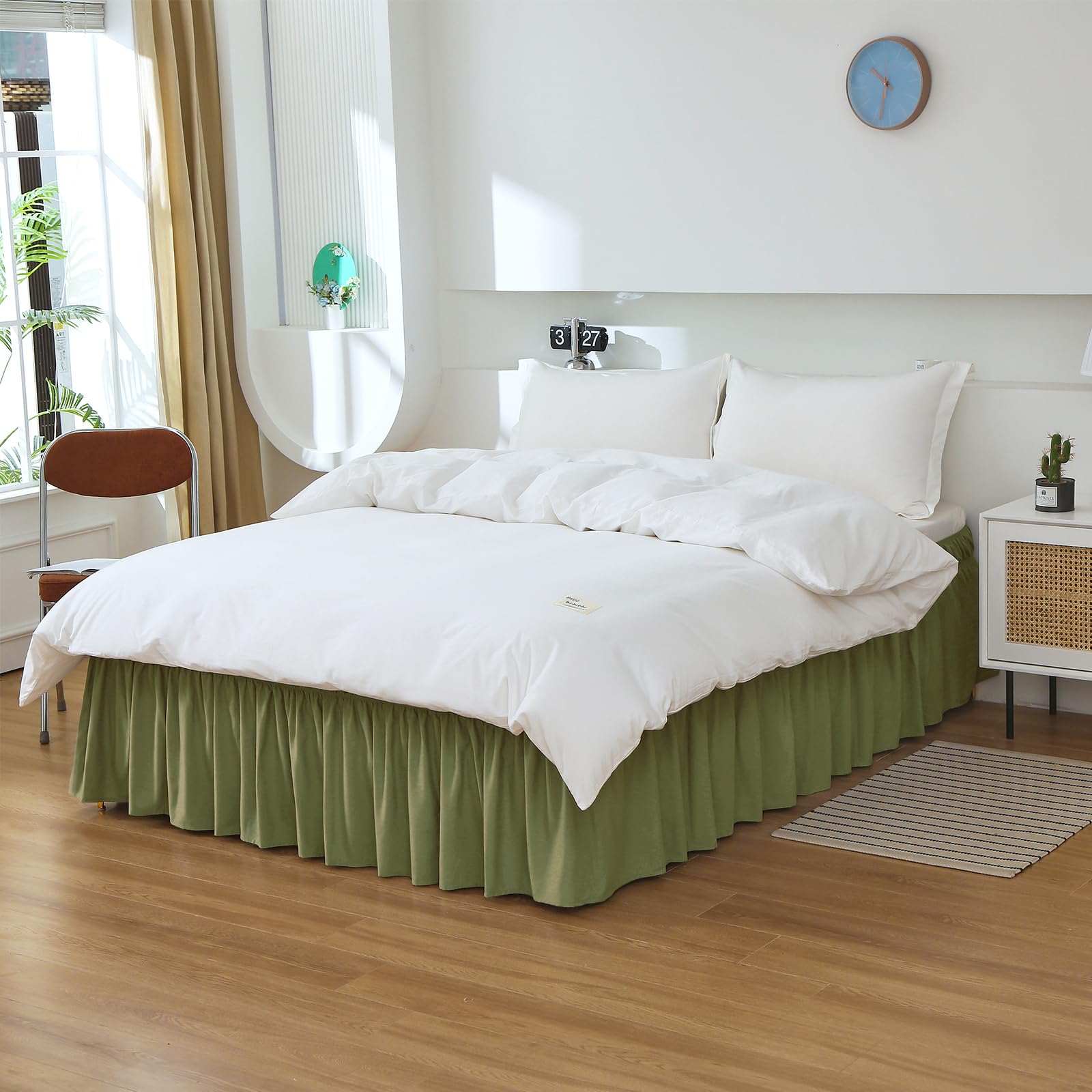 Meila Full Bed Skirt, Wrap Around Ruffle Bed Skit For Full Beds With 24 Inch Drop, Elastic Dust Ruffles Easy Fit Wrinkle & Fade Resistant, Sage