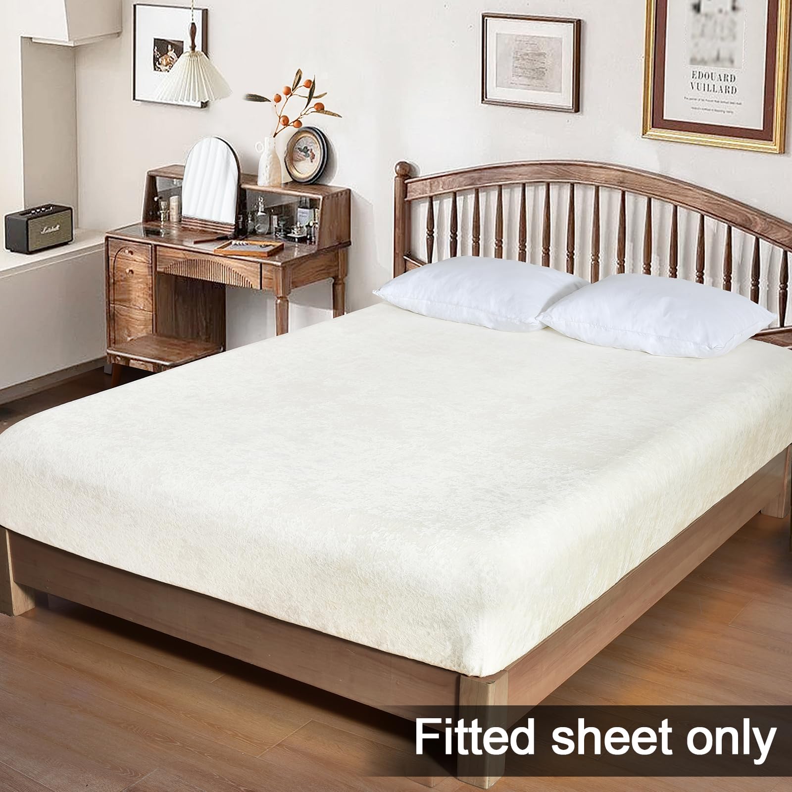 Phf Truly Velvet Fitted Sheet Only Twin Size, Luxury Super Soft Cozy Comfy Fleece Bottom With 15' Deep Pocket, Suitable For Fall Winter And Spring, No Pillowcases, Snow White