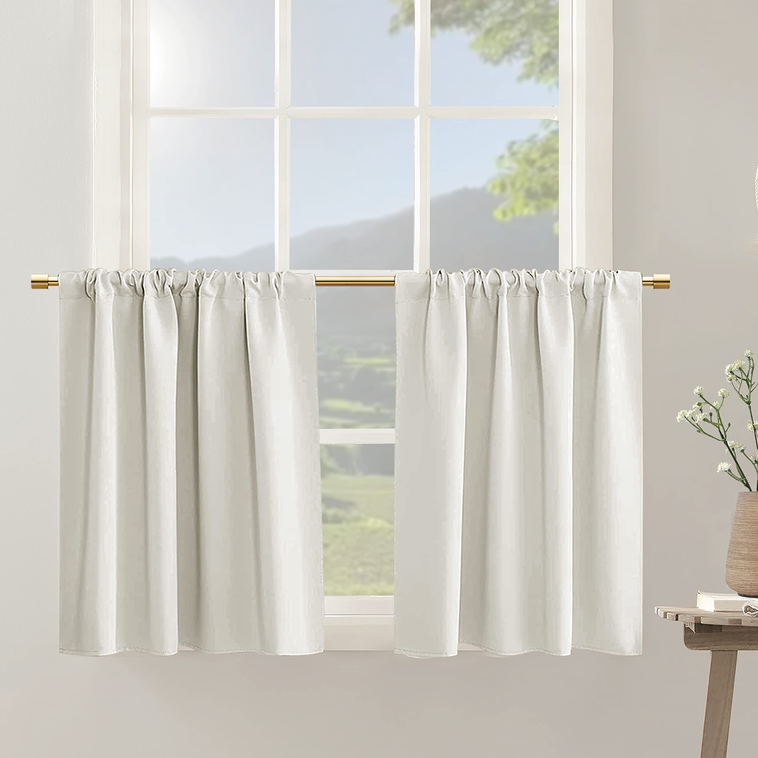 PANELSBURG Cream Short Curtains for Bedroom 24 Inches Long 2 Panels Blackout Rod Pocket Thermal Insulated Privacy Decorative Sma
