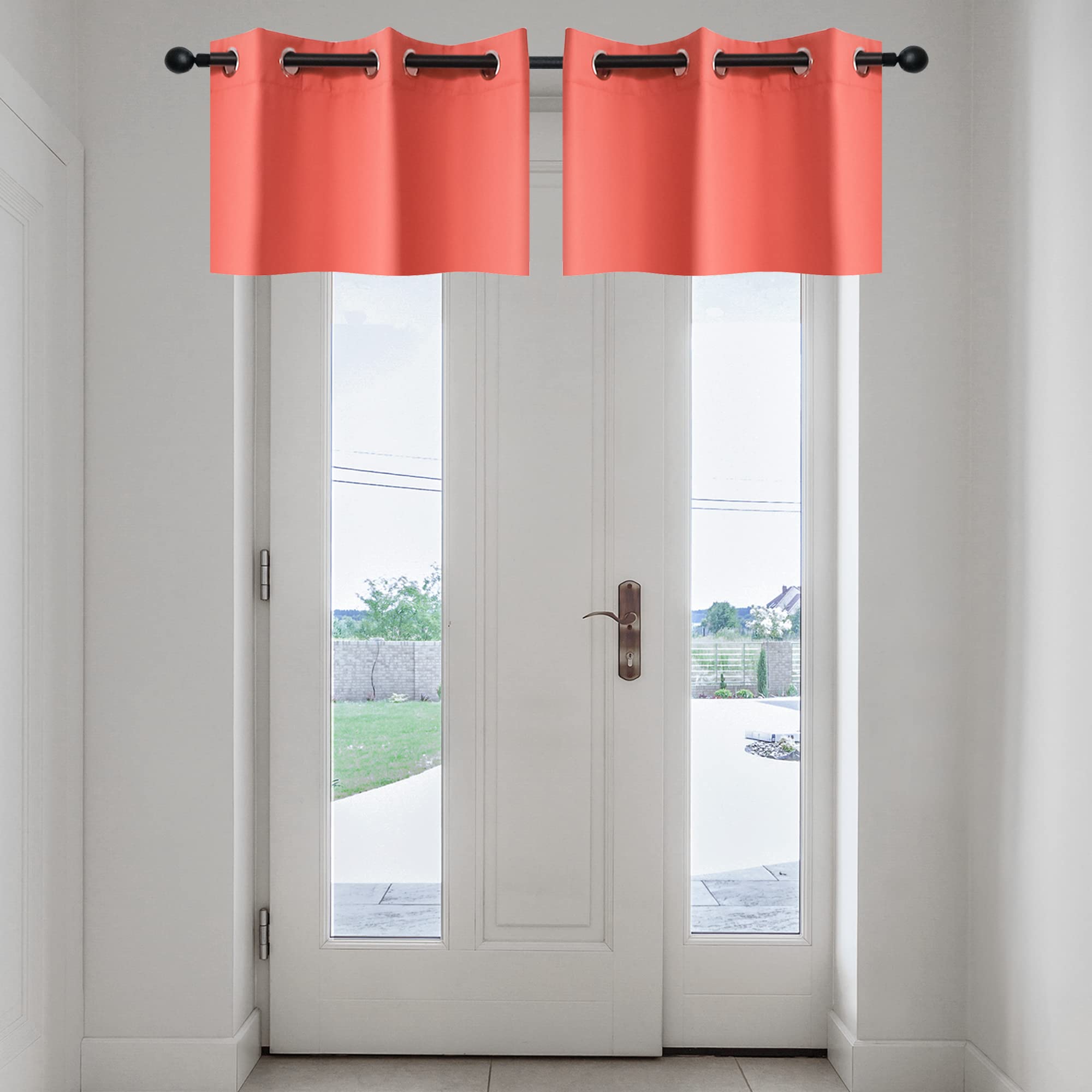 YGO Blackout Valance Tiers for Small Window - Grommet Top Window Treatment Blackout Tiers Panels Drapes for Bedroom (Coral, 2 Pc