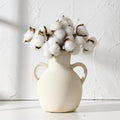 SIDUCAL Rustic Ceramic Farmhouse Flower Vase with 2 Handles, Terracotta Vase, Decorative Pottery Flower Vase for Home Decor, Tab