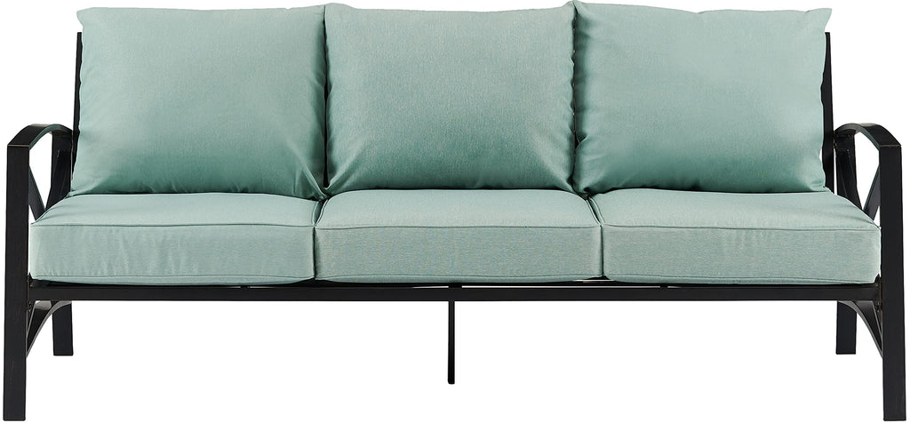Crosley Furniture Kaplan Outdoor Sofa With Steel Frame, 3-Person Patio Couch For Porch, Deck, Backyard, Oiled Bronze With Mist Cushions