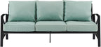 Crosley Furniture Kaplan Outdoor Sofa With Steel Frame, 3-Person Patio Couch For Porch, Deck, Backyard, Oiled Bronze With Mist Cushions