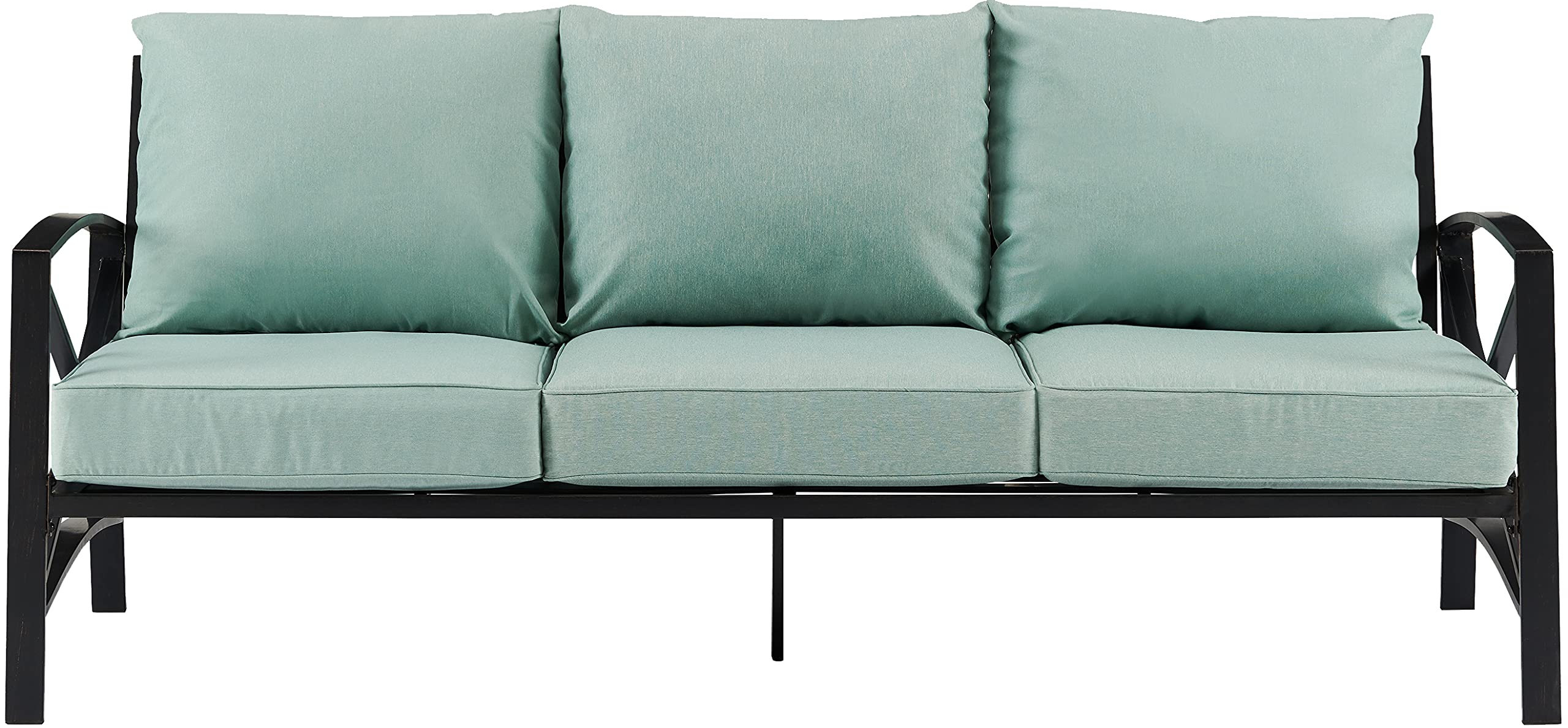 Crosley Furniture Kaplan Outdoor Sofa With Steel Frame, 3-Person Patio Couch For Porch, Deck, Backyard, Oiled Bronze With Mist Cushions