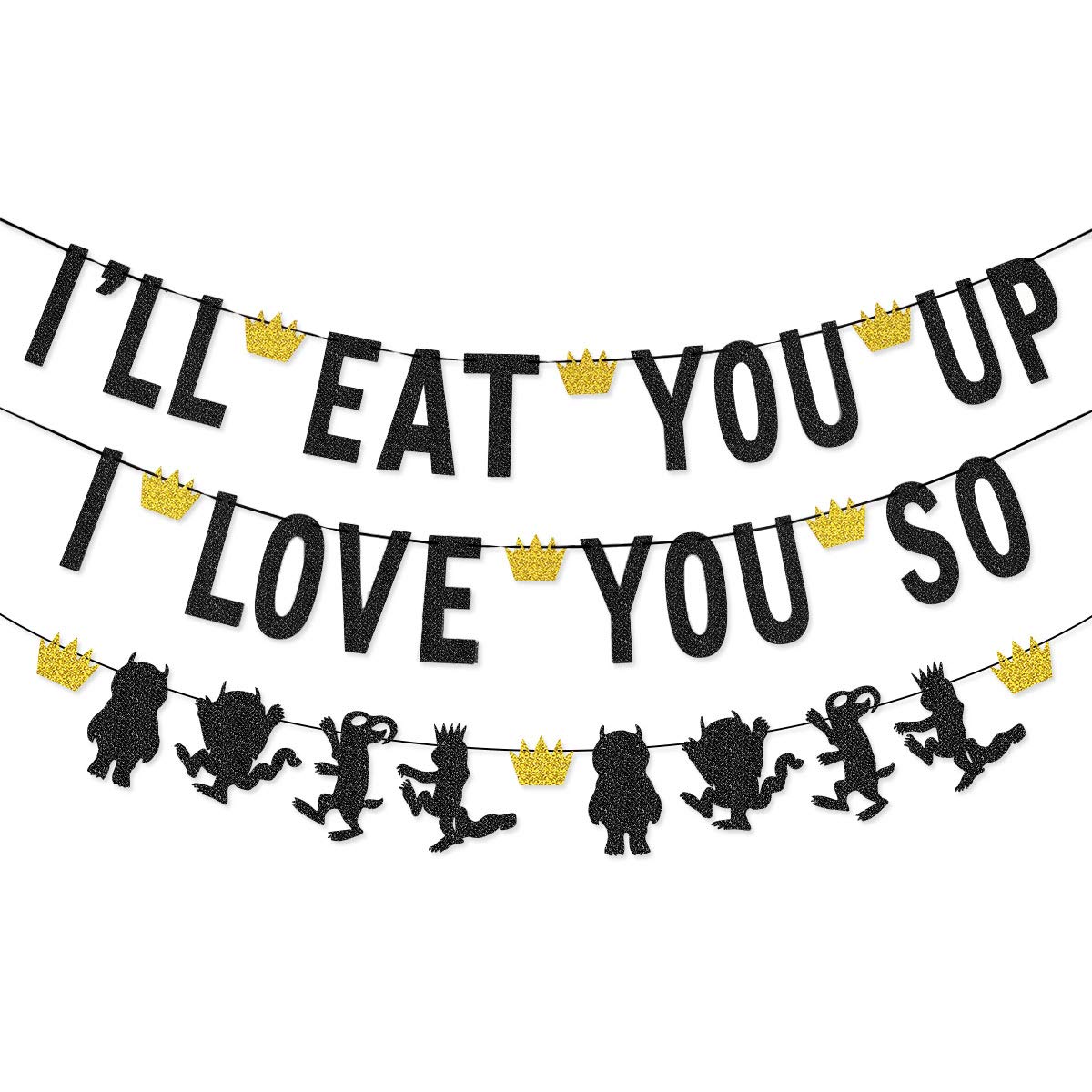 Ill Eat You Up I Love You So Banner Garland for Where The Wild Things are Birthday Party Wild one Birthday Photo Prop Decoratio