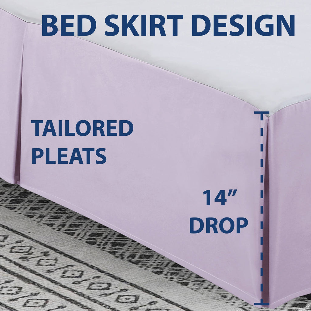 Cathay Home Double Brushed Microfiber Pleated Easy Fit Bed Skirt, Ultra Soft, Fade And Wrinkle Resistant - Lavender, Twin