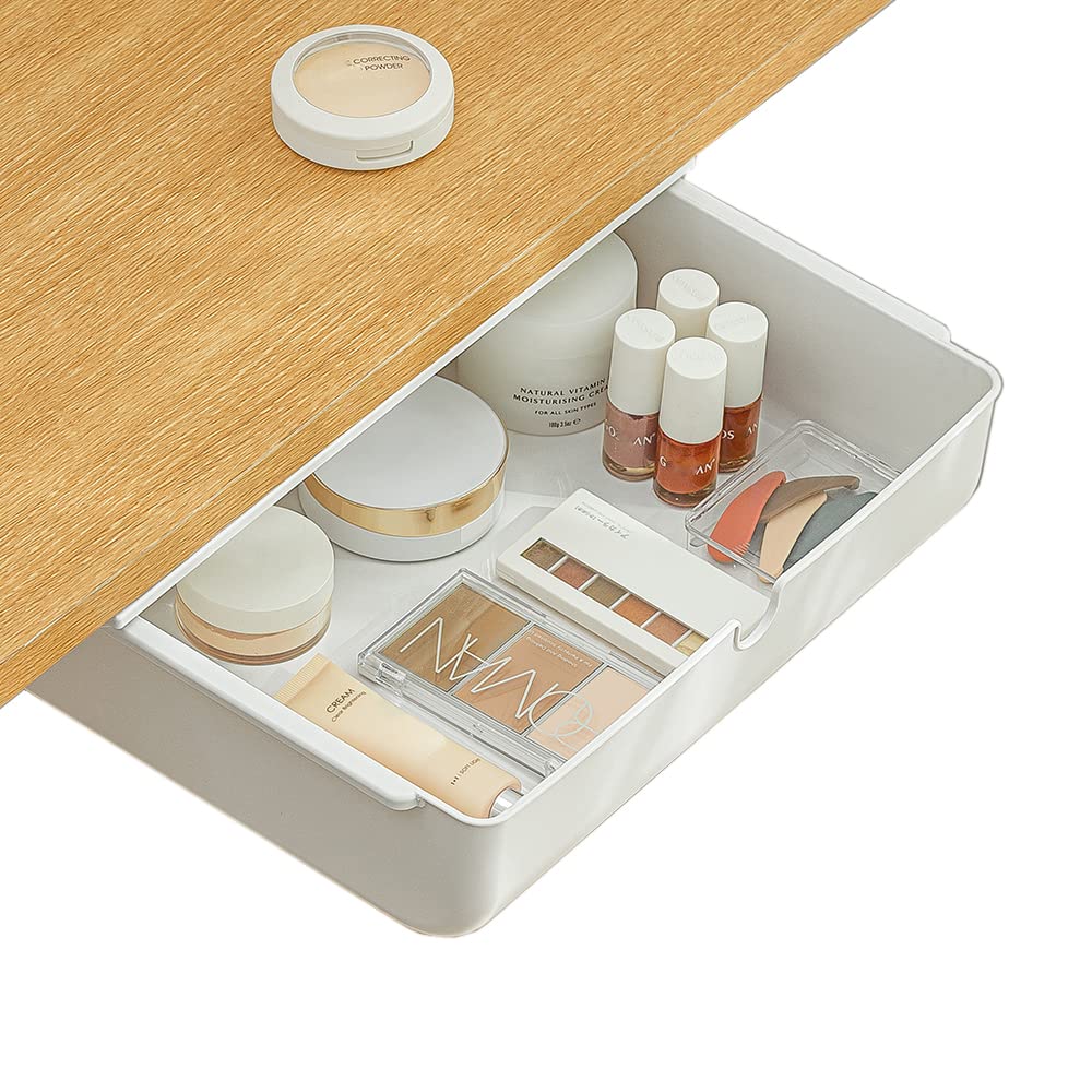 Poeland Under Desk Drawer Self-Stick Storage Organizer For Office Home School Large Size White