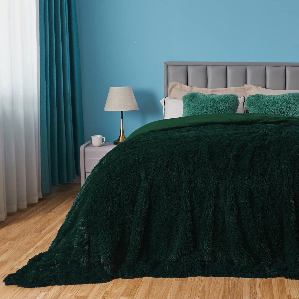 Gonaap Fuzzy Faux Fur Throw Blanket Queen Size Forest Green Super Soft Cozy Plush Fuzzy Shaggy Blanket For Couch Sofa Bed (Fores