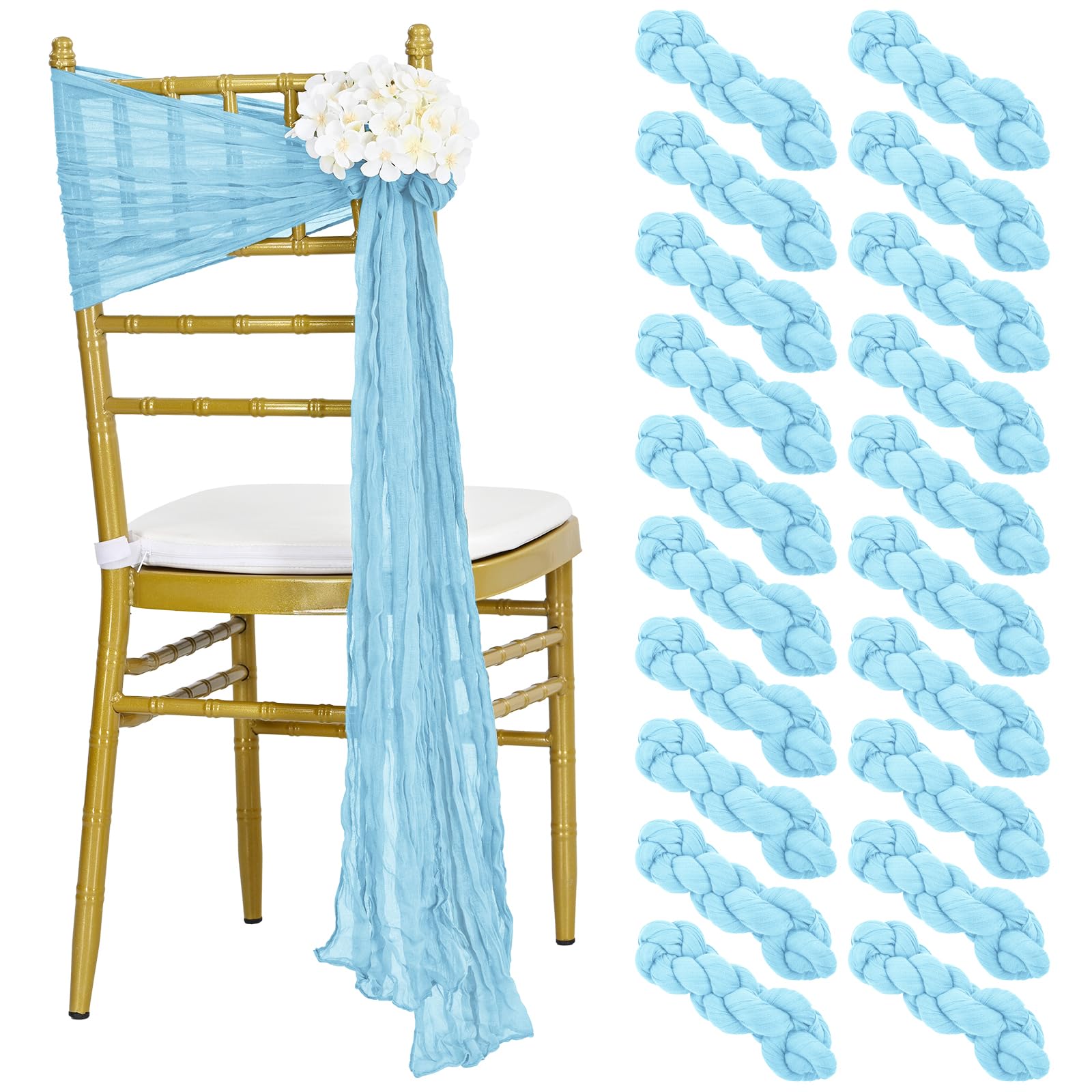 Teruntrue Cheesecloth Chair Sashes Aisle Decorations 20 Packs, Chair Bow Designed Decorative Chair Cover Chair Sashes 108 Inch F