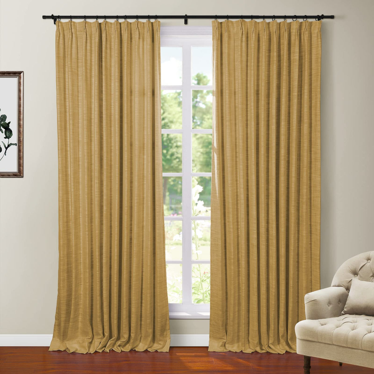 Twopages Polyester Linen Heavy Weight Blackout Curtain With Pinch Pleat And Back Tab Top Window Treatment Panel For Bedroom Must