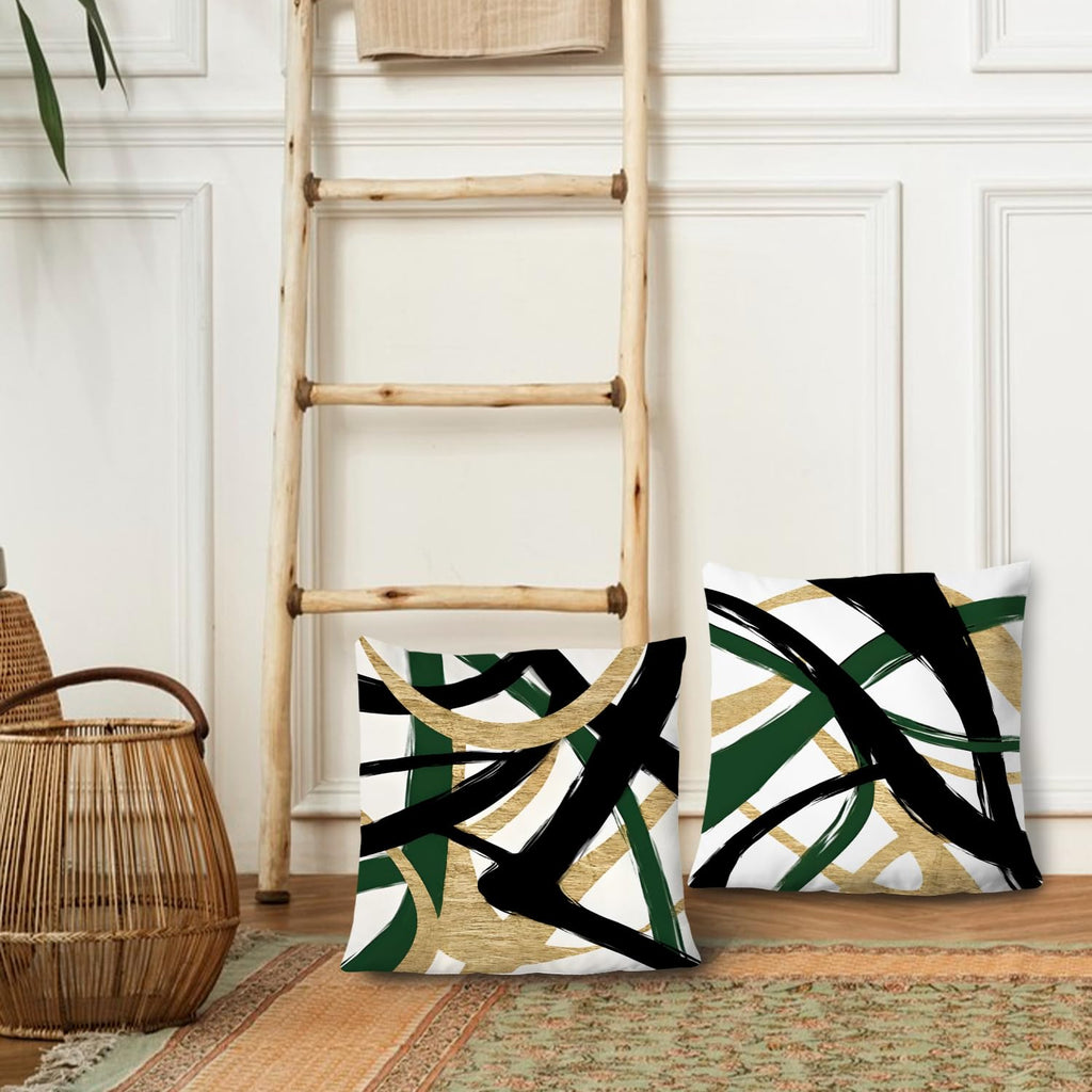 Supwhd Black Gold And Green Pillow Covers, Abstract Black And Gold Pillow Covers 20X20 Set Of 2, Modern Boho Decorative Throw Pi