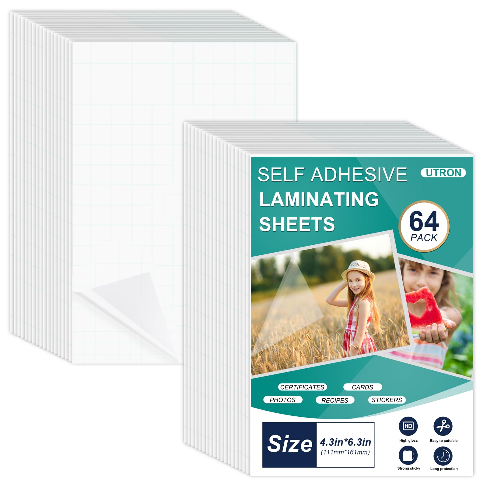64 Sheets Self Seal Laminating Pouches 4X6, Self Adhesive Laminating Sheets, Clear Laminate Sheets For Stickers, Clear Adhesive