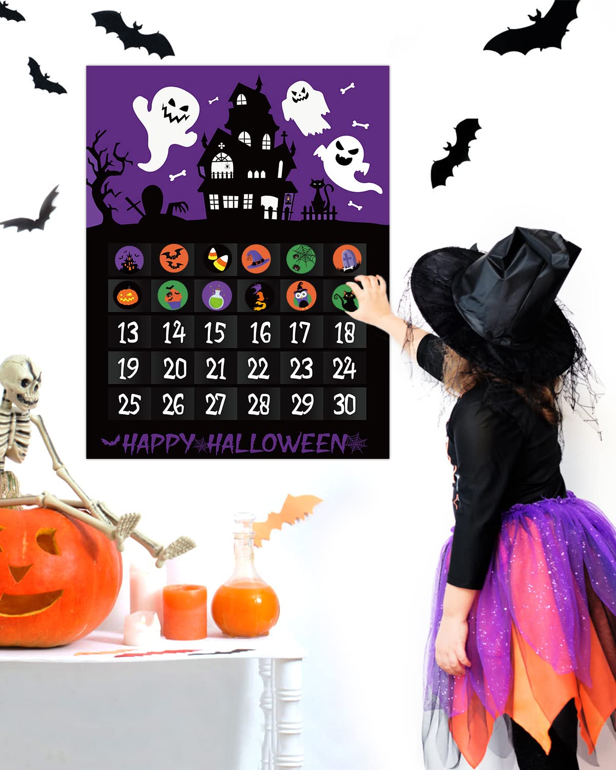 Halloween Advent Calendar Countdown To Halloween For 30 Days Ghost Black Cat Purple Paper Poster Removable Stickers Halloween Ha