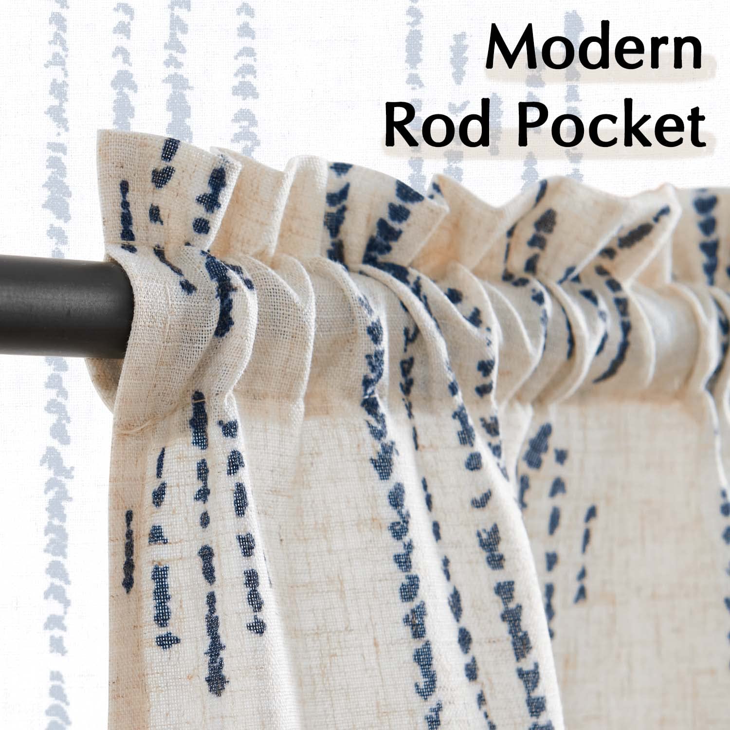 Jinchan Boho Kitchen Curtains Linen Tier Curtains 45 Inches Bohemian Small Cafe Curtains Striped Farmhouse Rustic Curtains For Bathroom Rv Camper Light Filtering Rod Pocket 2 Panels Blue On Beige