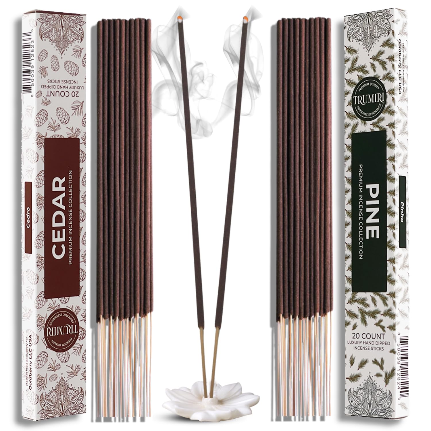 Trumiri Incense Sticks - Combo Pack of 40 Insence-Sticks - 20 Cedar + 20 Pine - Insenses - Insents - Incents - Inscense - Incenc