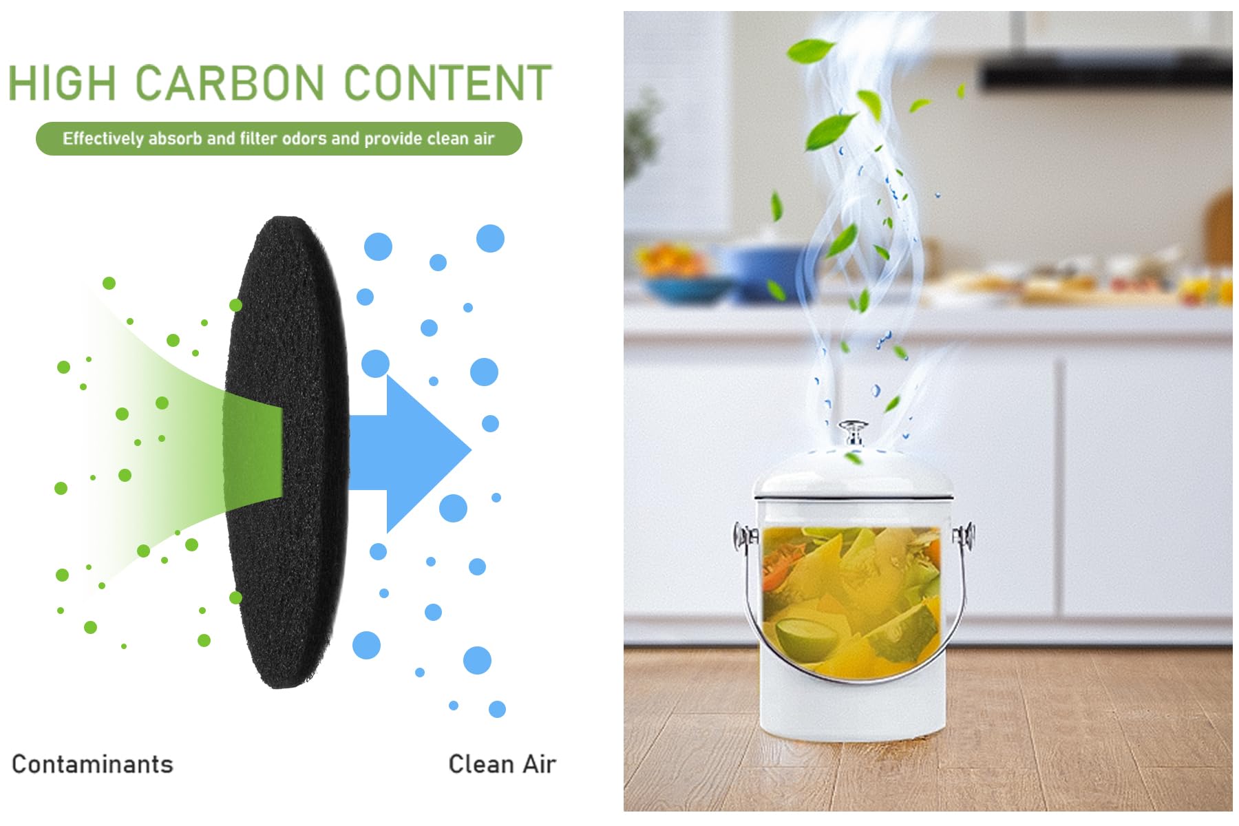 Hsobope Charcoal Filters for Kitchen Compost Bin - 10 Pack, 6.7 Inch Round, Activated Charcoal, Black