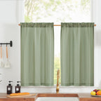 Jinchan Nautical Kitchen Curtains Striped Linen Curtains 36 Inches Farmhouse Tier Curtains Cafe Curtains For Living Room Bathroom Laundry Rv Rustic Half Window Curtains Light Filtering 2 Panels Green