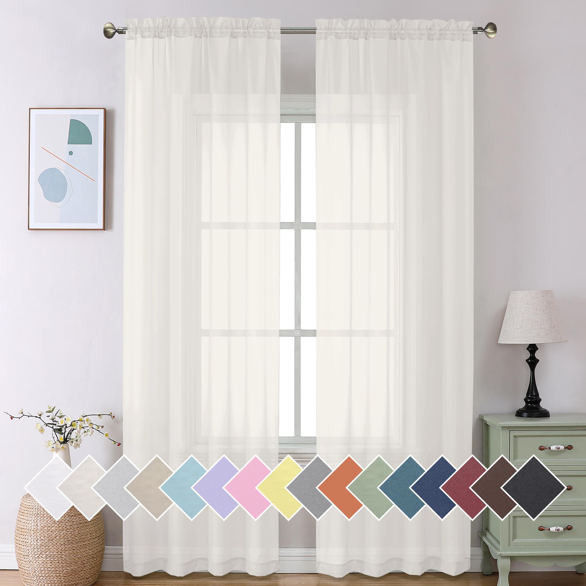 Aiyufeng Modern Sheer Window Curtains, Rod Pocket Long Curtains Translucent Drapes Semitransparent Privacy With Light Through Fo