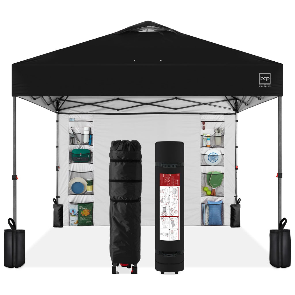 Best Choice Products 10X10Ft Easy Pop Up Canopy W/Side Wall, 10 Pockets, Portable Carrying Case, 1-Button Setup, 4 Weight Bags - Black