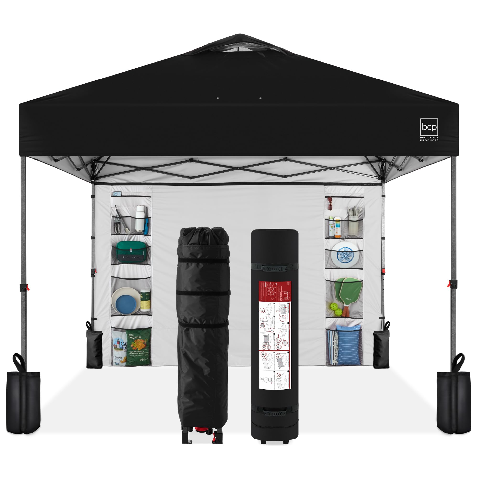 Best Choice Products 10X10Ft Easy Pop Up Canopy W/Side Wall, 10 Pockets, Portable Carrying Case, 1-Button Setup, 4 Weight Bags - Black