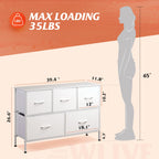 Wlive Dresser With 5 Drawers, Dressers For Bedroom, Fabric Storage Tower, Hallway, Entryway, Closets, Sturdy Steel Frame, Wood Top, Easy Pull Handle (White)