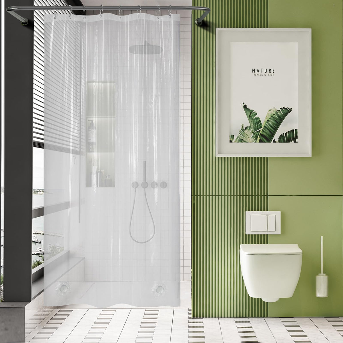 Amazerbath Plastic Small Shower Curtain, 48 X 72 Narrow Clear Shower Curtain, Peva Heavy Duty Thick Stall Shower Curtain, Stand