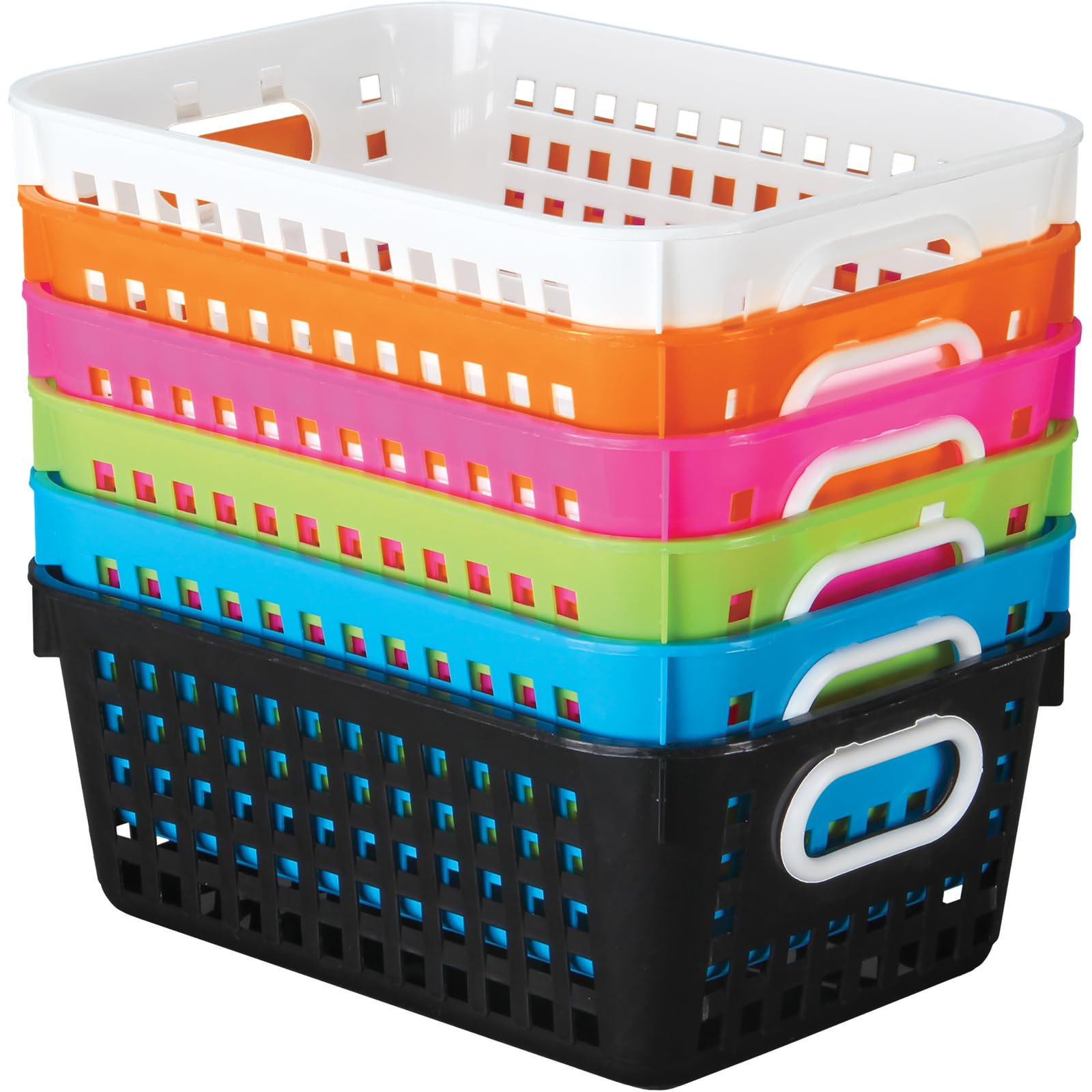 Really Good Stuff - 164316 Plastic Storage Baskets for Classroom or Home Use - Stackable Mesh Plastic Baskets with Grip Handles 