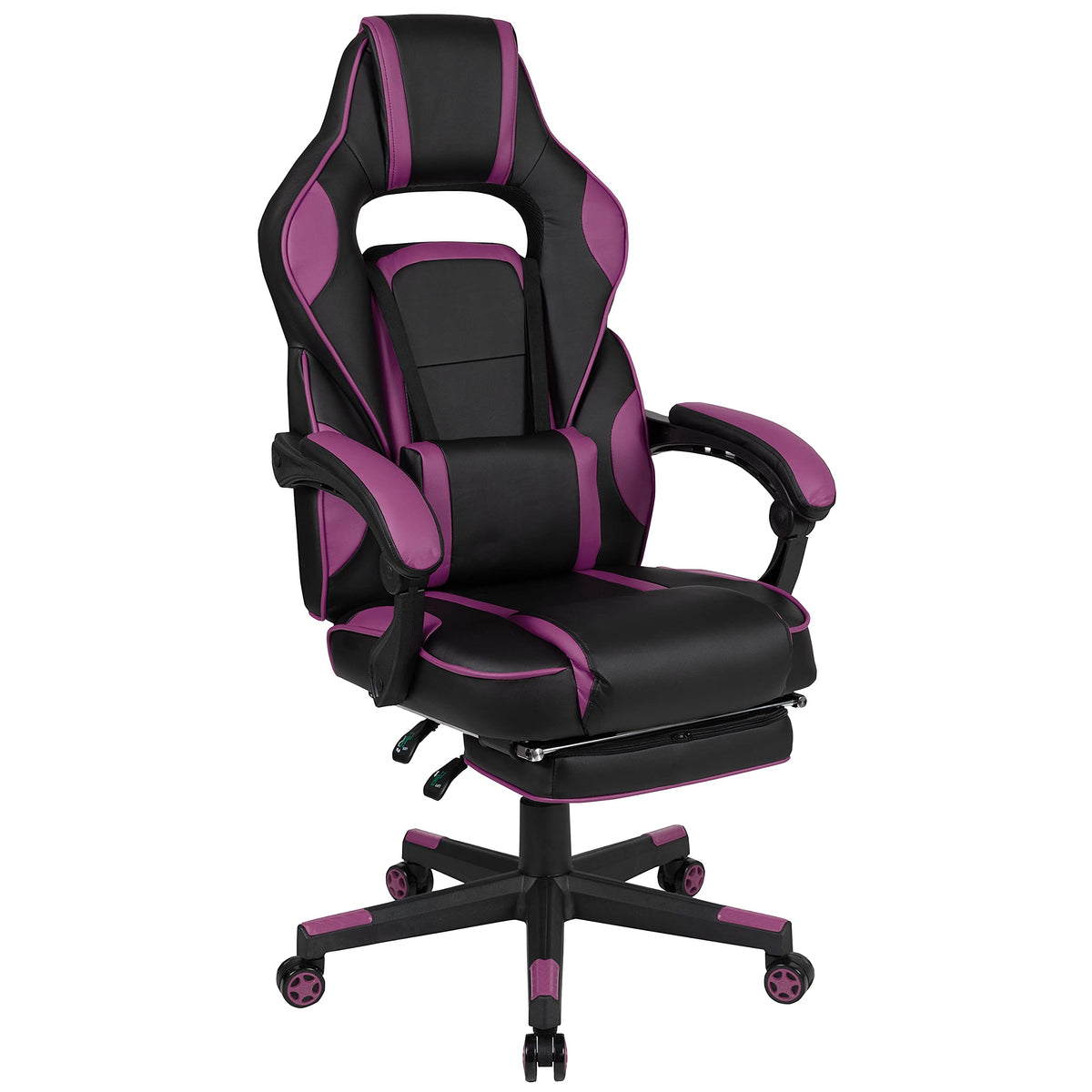 Flash Furniture X40 Gaming Chair Racing Ergonomic Computer Chair with Fully Reclining Back/Arms, Slide-Out Footrest, Massaging Lumbar - Black/Purple