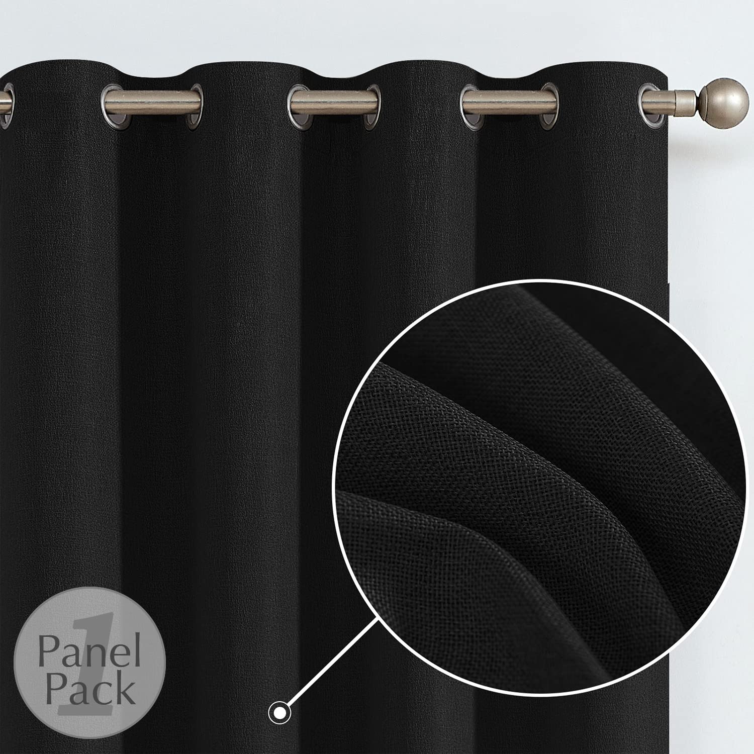 Jinchan Linen Textured Curtains Living Room Thermal Curtains Room Darkening Thermal Insulated Curtains 90 Inches Long Grommet Top Window Drape 1 Panel Black