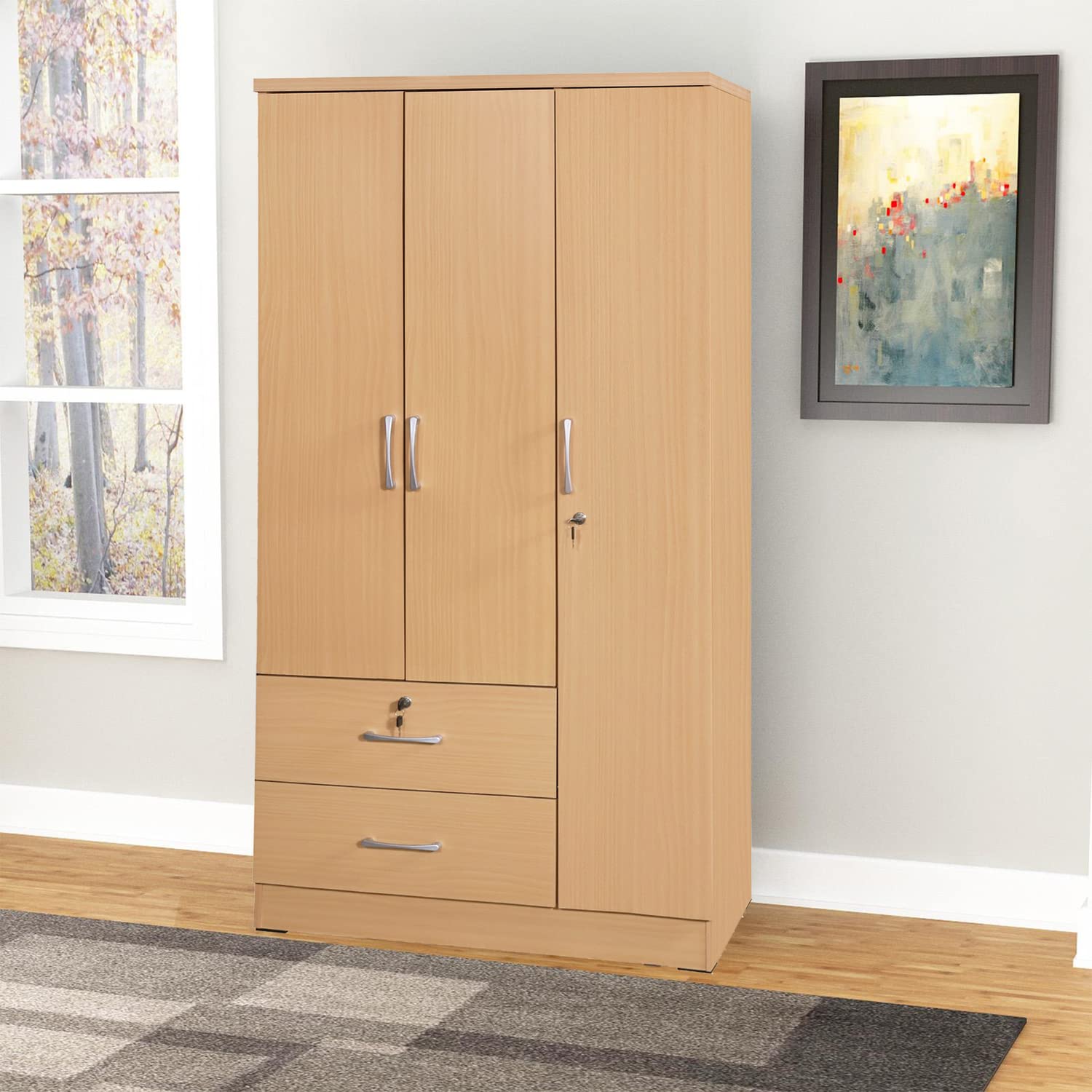 Better Home Products Symphony Wardrobe Armoire Closet with Two Drawers in White
