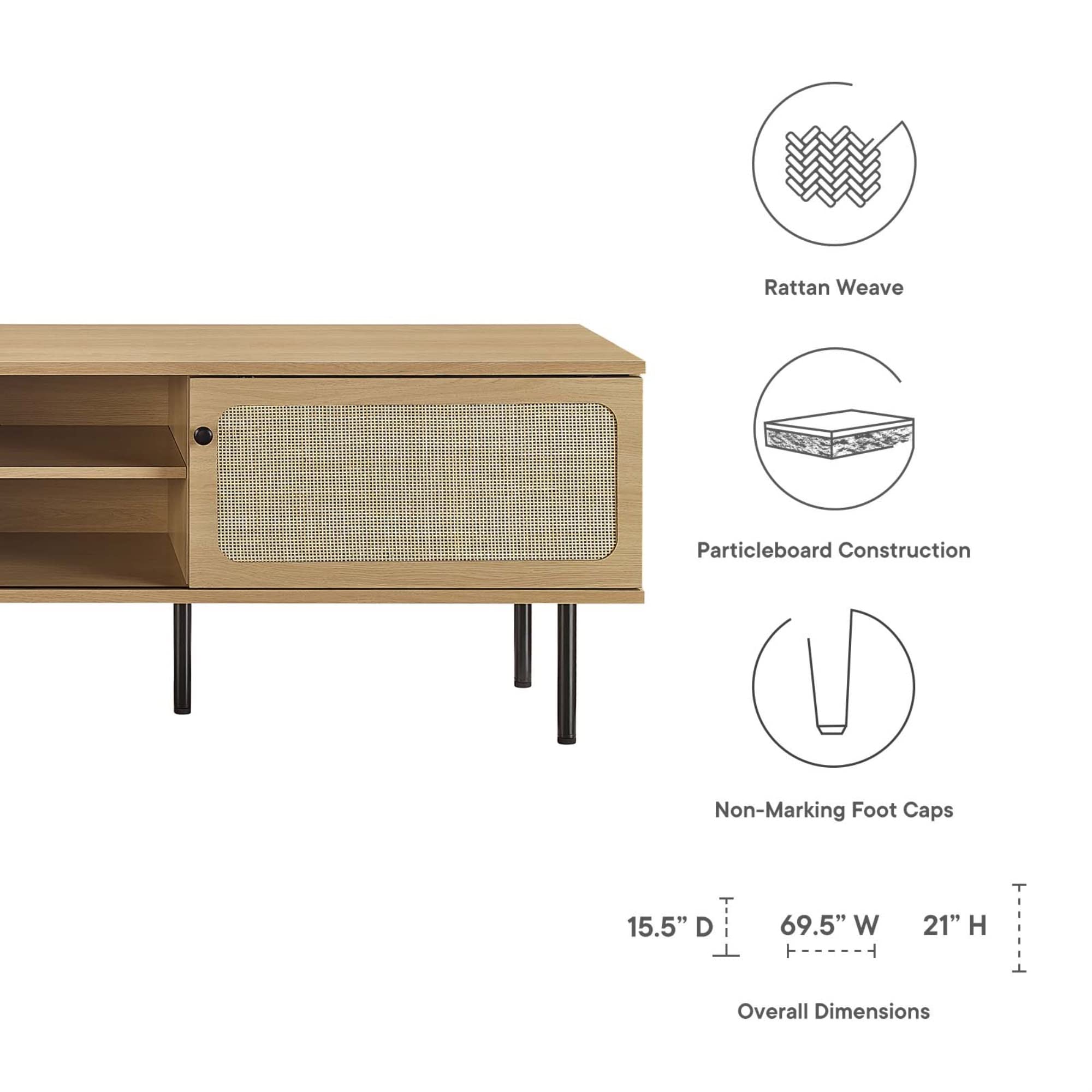 Modway Cambria Rattan and Particleboard TV Stand for TVs up to 70" in Oak