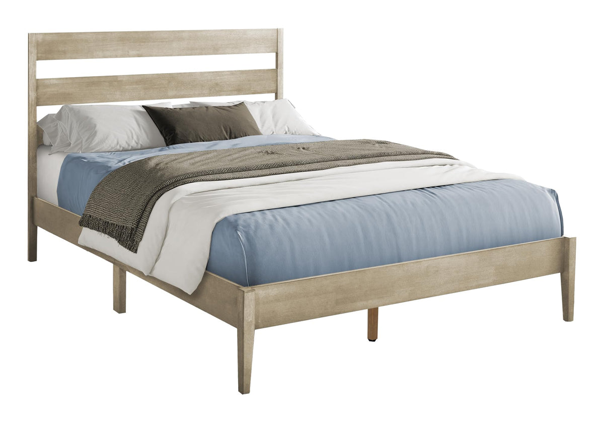 Monarch Specialties I 6065Q Bed, Queen Size, Frame Only, Platform Bed, Bedroom, Grey Wood Frame, Grey Solid Wood Legs, Contemporary