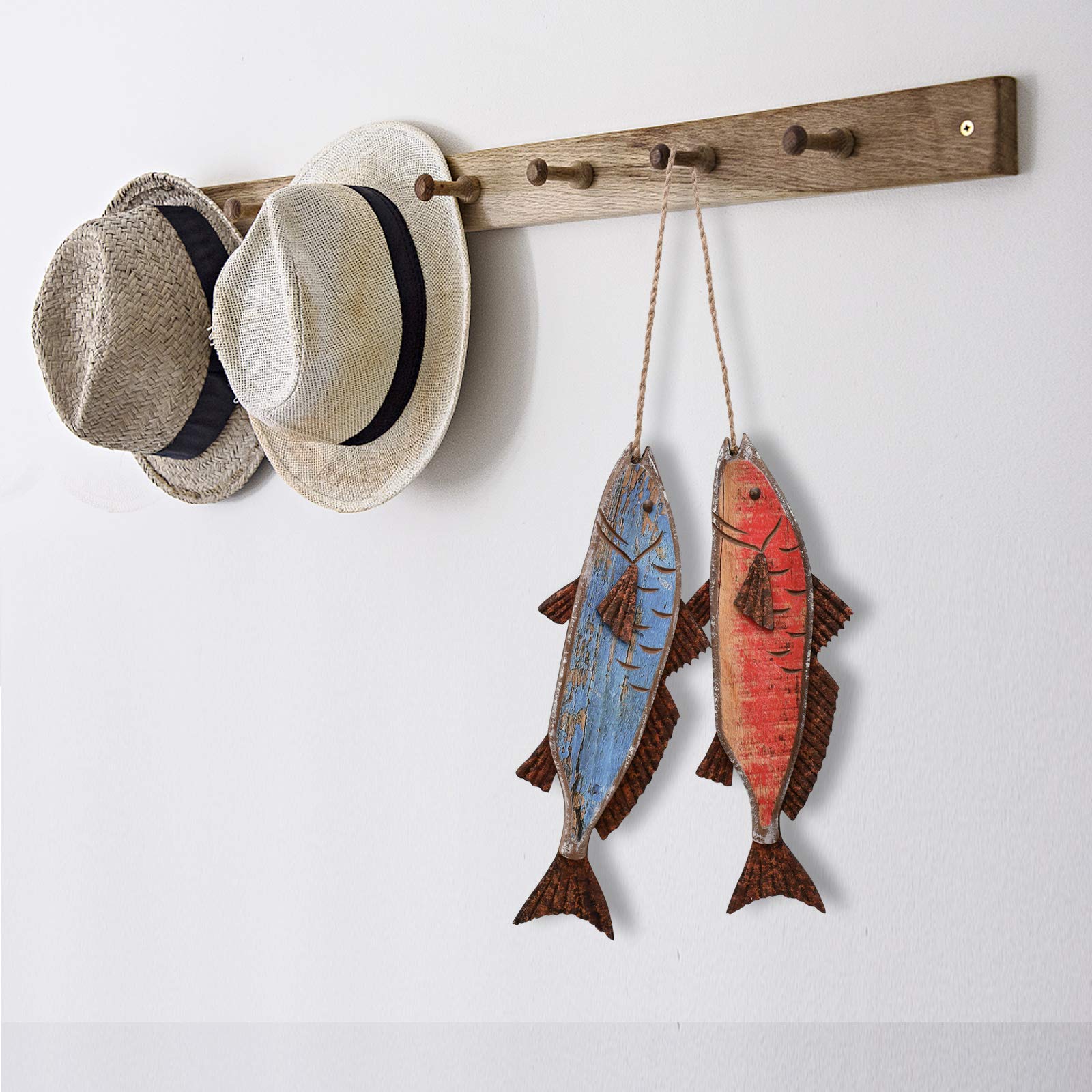 Attraction Design Wooden Fish Decor Hanging Wood Fish Decorations For Wall, Rustic Nautical Fish Decor Beach Theme Home Decorati