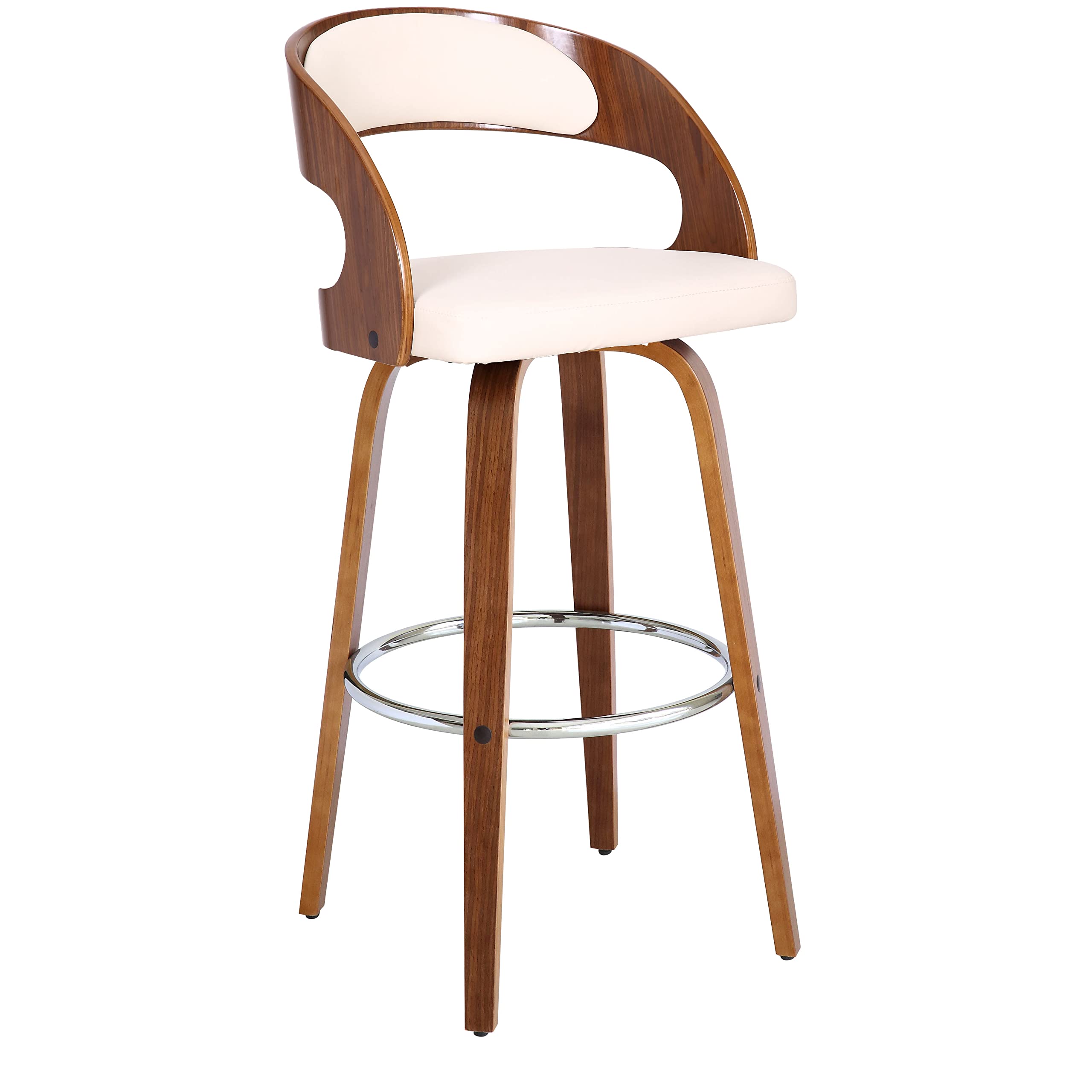 HomeRoots Cream Faux Leather Modern Walnut Wooden Bar Stool