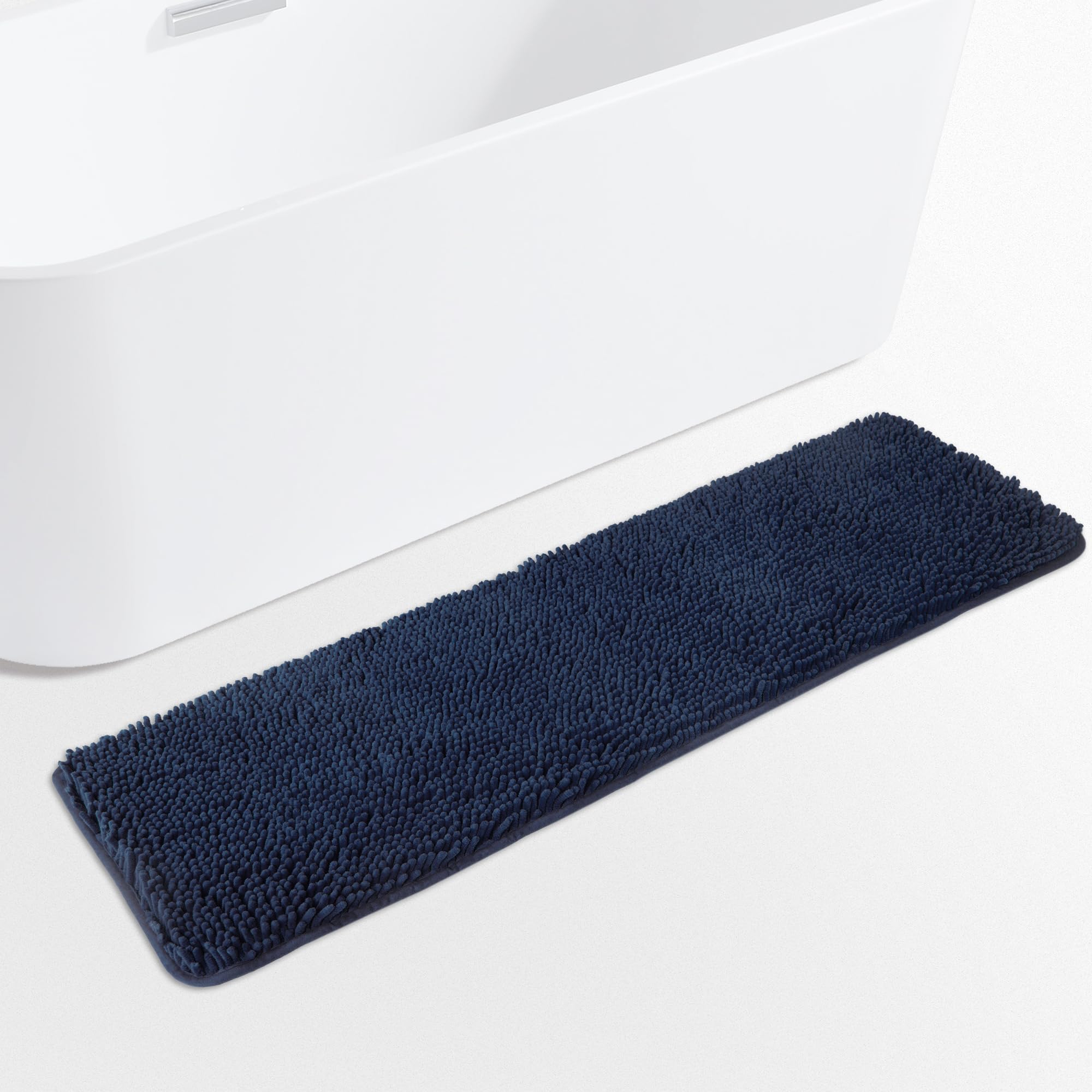 Yeaban Navy Blue 47 x 17 Bathroom Rug - Thick Chenille Bath Mats | Absorbent and Washable Bath Rug Non-Slip, Plush and Soft Rugs