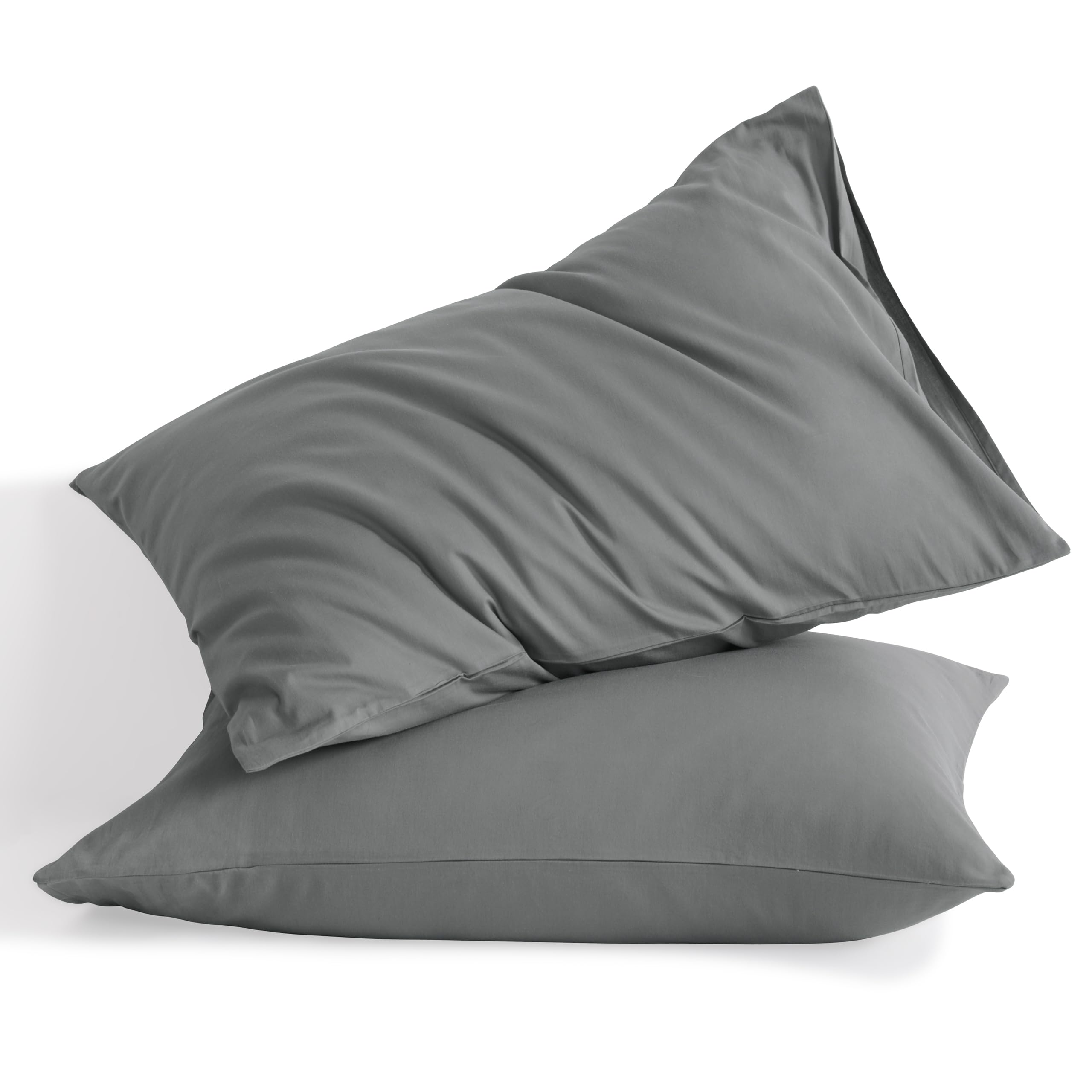 Ntbay Standard Cotton Pillowcases - Envelope Closure 20X26 Pillowcases Set Of 2, Breathable And Soft Bed Pillow Cases, Grey