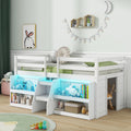 Giantex Low Loft Bed with LED Lights, Wooden Twin Loft Bed with Stairs & Safety Guardrail, Loft Bed Twin Size with Storage Bookc
