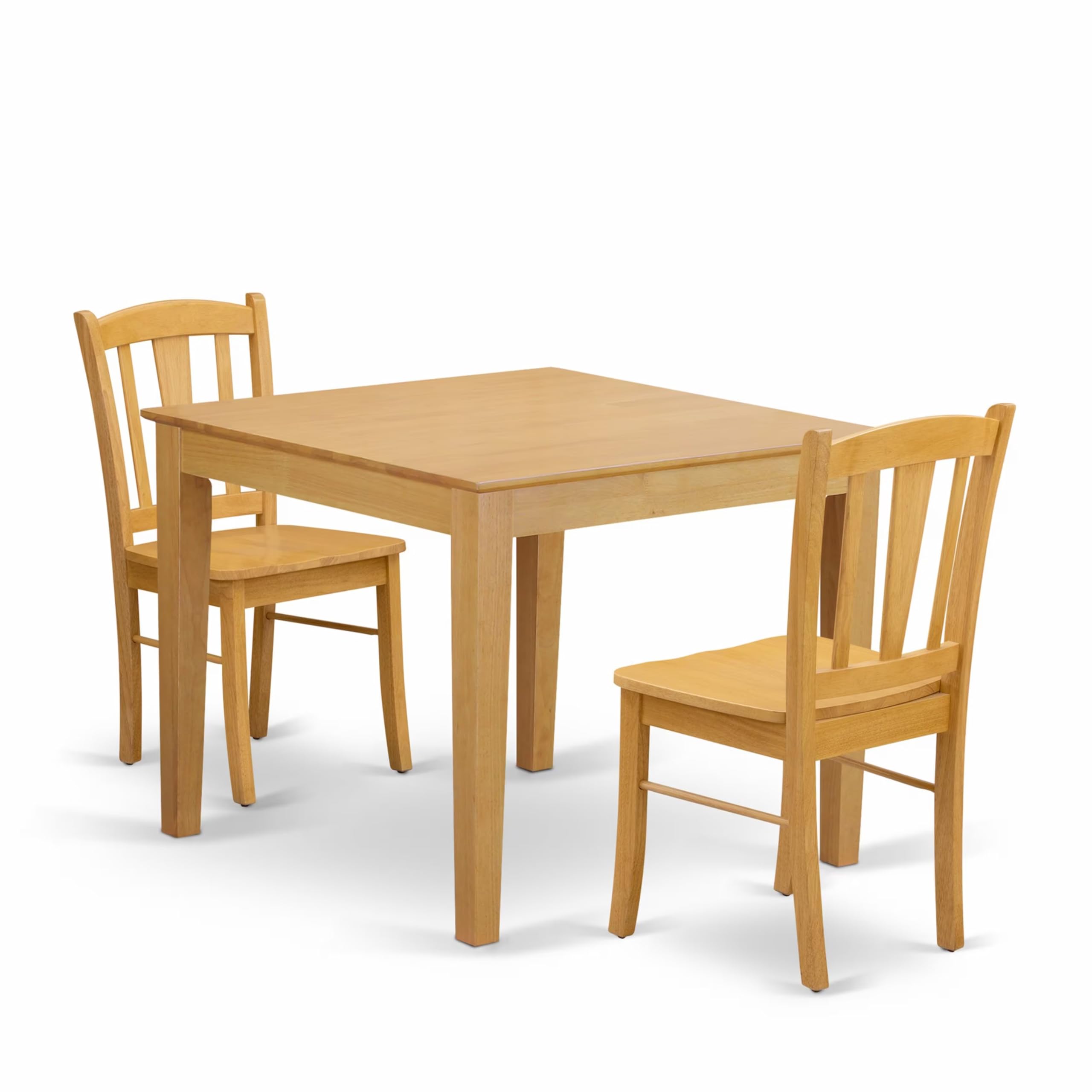 East West Furniture OXDL3-OAK-W 3 Piece Kitchen Table Set Includes a Square Dining Table and 2 Dining Room Chairs, 36x36 Inch, Oak