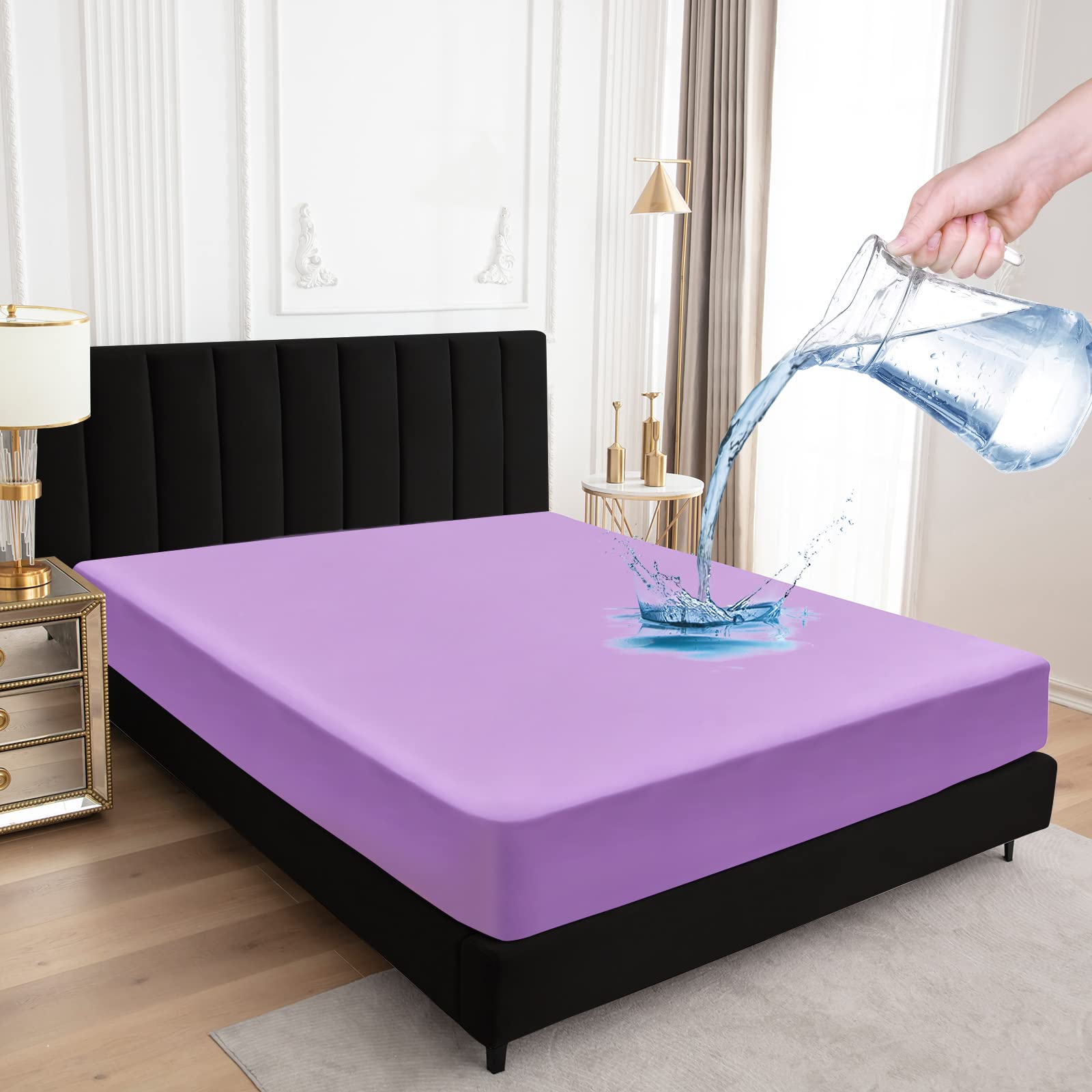 Sufdari Twin Mattress Protector Waterproof,Mattress Cover Twin Size For Bed,18' Deep Pocket Fitted Sheet Style Mattress Protector With Elastic Rubber Band-Purple,Twin