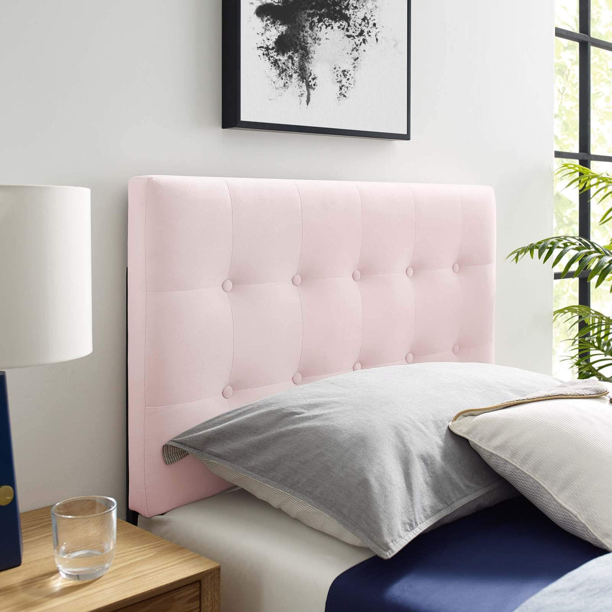 Modway Emily Full Biscuit Tufted Performance Velvet Headboard, Pink