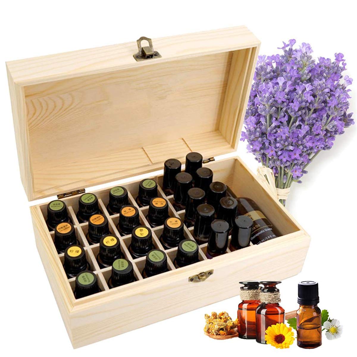 Pure Vie Essential Oil Wooden Storage Box Travel Display Presentation, Holds 36 Bottles for 5, 10, 15ml - Aromatherapy Organizer