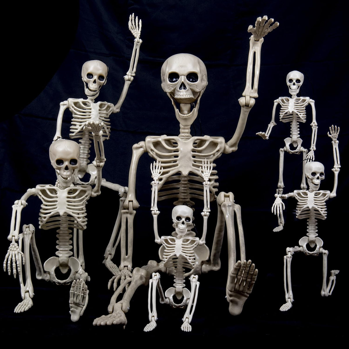 Hbstk 6 Pack(140'+224'+316') Pose-N-Stay Halloween Skeleton Life Size Full Body Posable Movable Jonints For Halloween Decorat