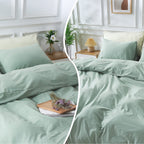 Nexhome Pro Green Duvet Cover Set Oversized Queen 98'X98' Linen Feel Textured Organic Natural 100% Washed Cotton Duvet Cover 3 Pieces Bedding Set Zipper Closure, Breathable, Soft (No Comforter)