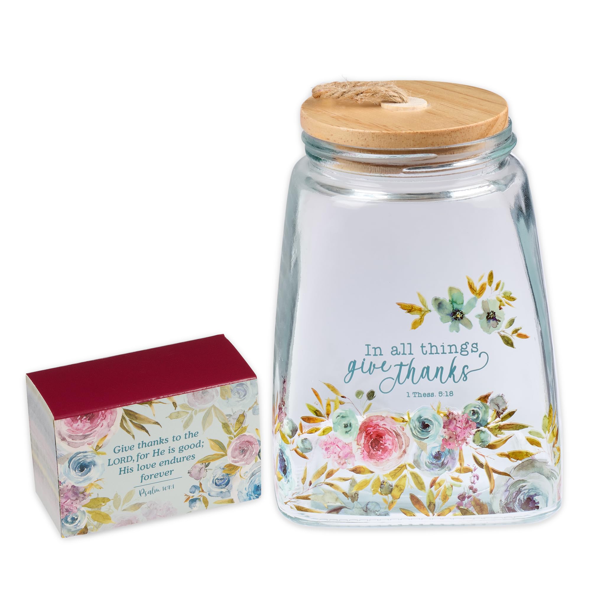 Christian Art Gifts Keepsake Count Your Blessings Glass Gratitude Jar Set with Bible Verse Note Cards: In All Things Give Thanks